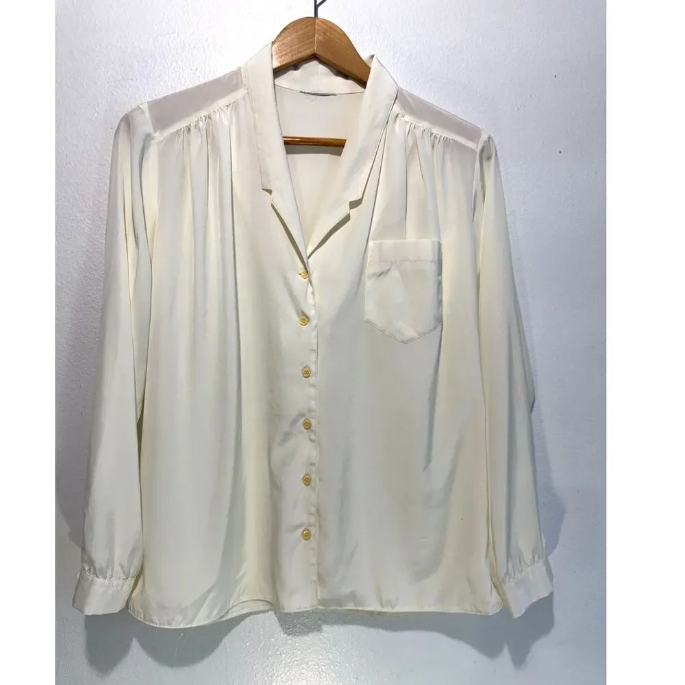 VTG romantic blouse timeless closet staple career business romantic women L